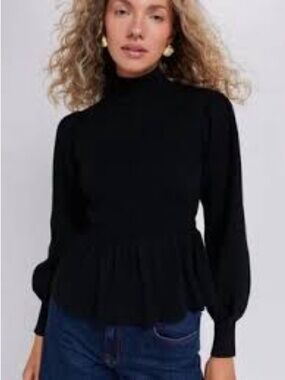Tuckernuck Hyacinth House Black Peplum Peggy Sweater XS